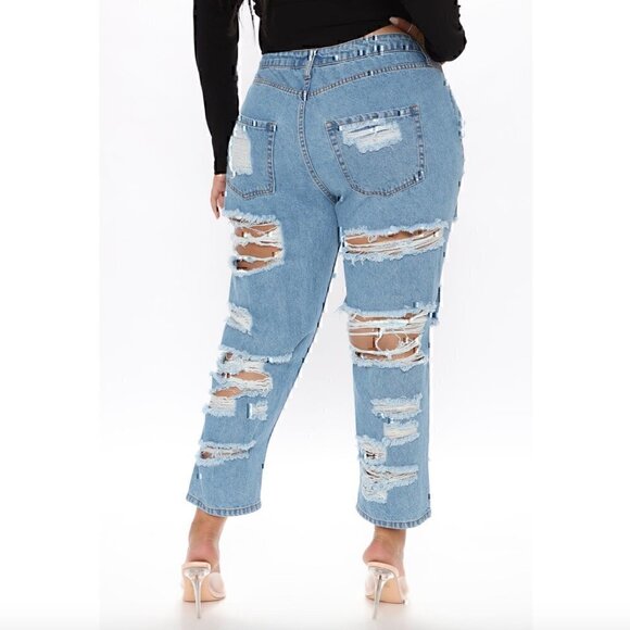 FASHION NOVA Get Ready Distressed Boyfriend Jeans Ripped High Waisted 13 W31 31" - Picture 4 of 12